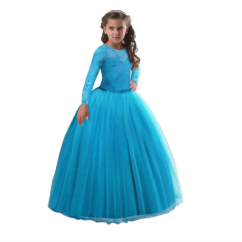 Girls Lace Full Sleeve Princess Dress Kids First Communion Dresses