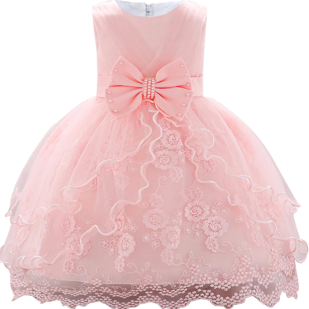 Embroidery Baby Girl Dress for Infant 6-24 Month Baby Girls First Year Birthday Dresses Beaded Flower Vestido Sleeveless Princes
