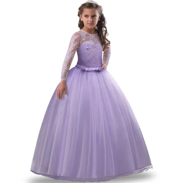 Girls Lace Full Sleeve Princess Dress Kids First Communion Dresses