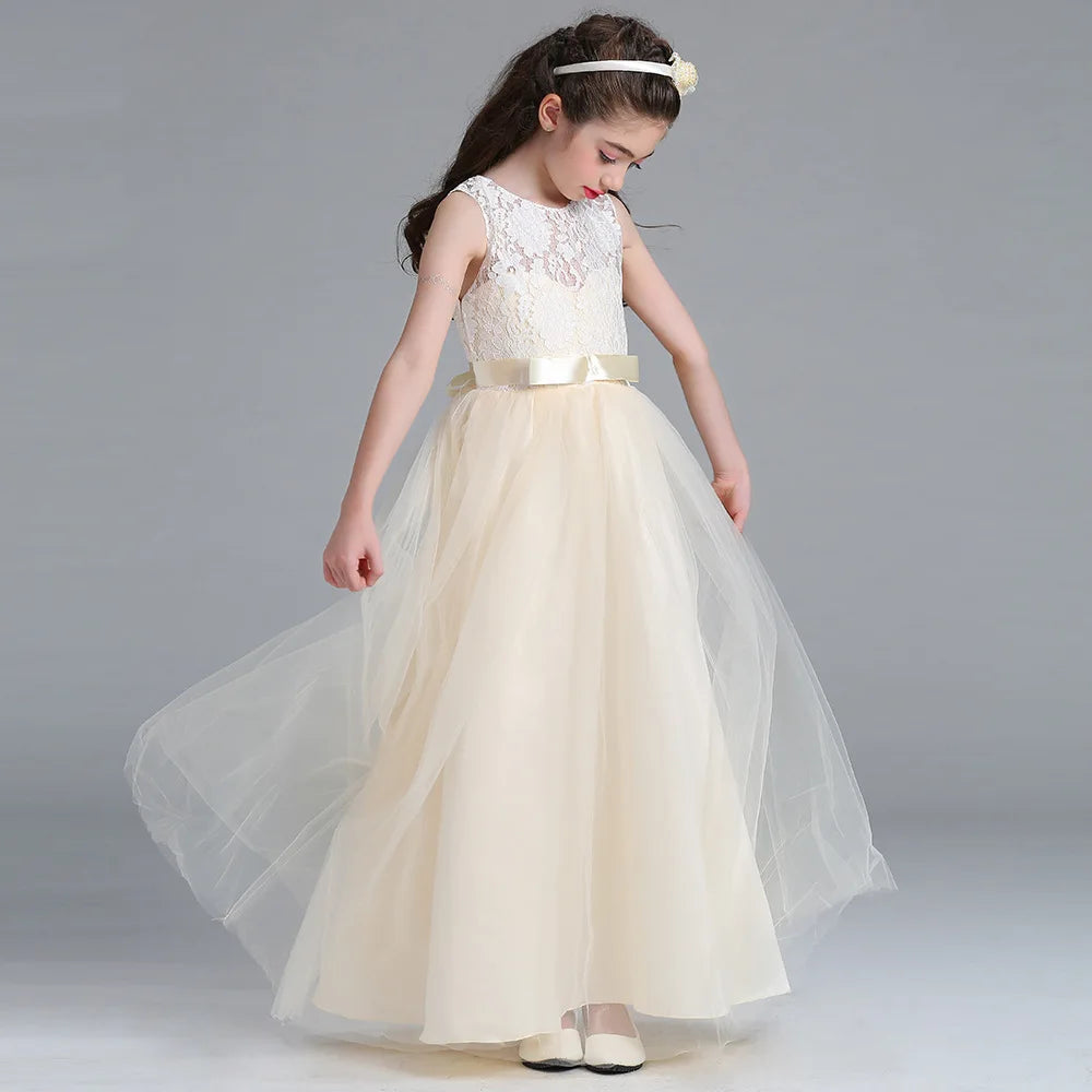 4-15 Years Kids Dress for Girls Wedding Tulle Lace Long Girl Dress