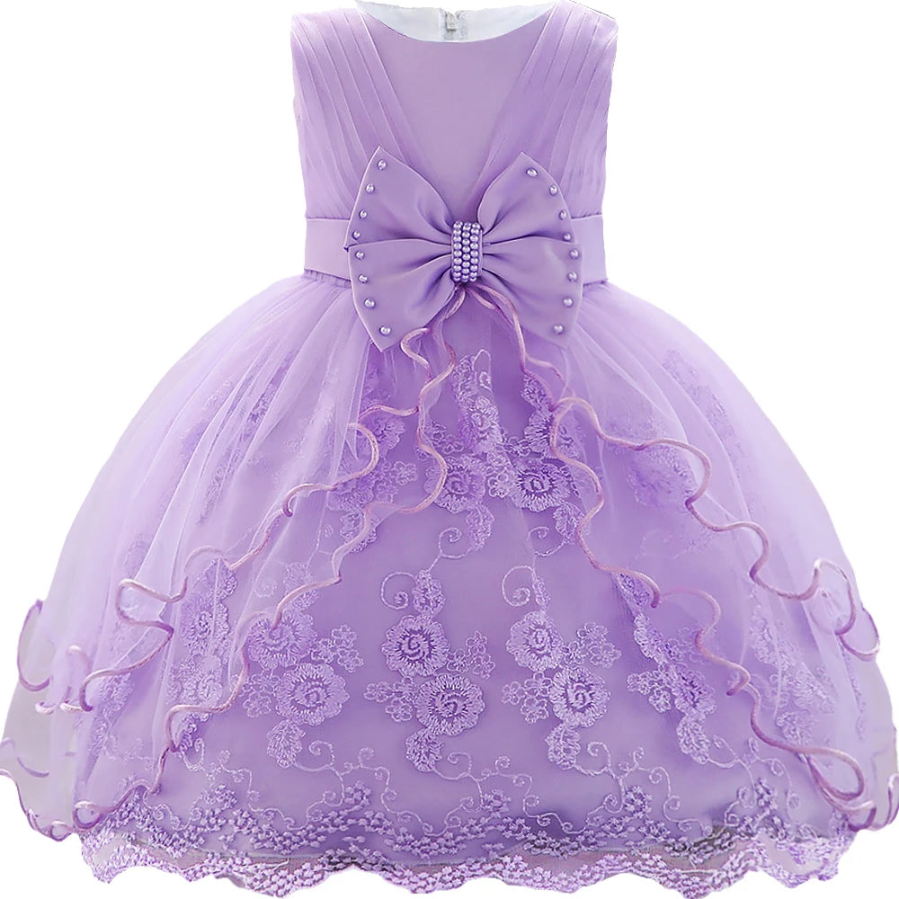 Embroidery Baby Girl Dress for Infant 6-24 Month Baby Girls First Year Birthday Dresses Beaded Flower Vestido Sleeveless Princes