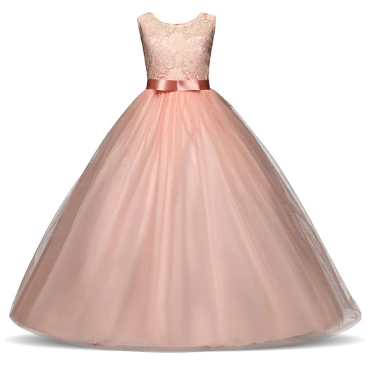 4-15 Years Kids Dress for Girls Wedding Tulle Lace Long Girl Dress