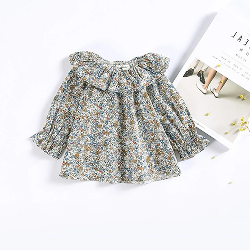 Magnolia Lace Collar Floral Long Sleeve Cotton Top