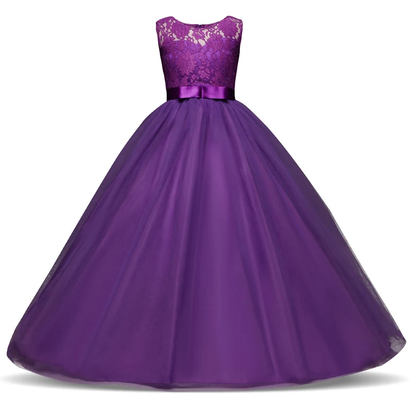 4-15 Years Kids Dress for Girls Wedding Tulle Lace Long Girl Dress