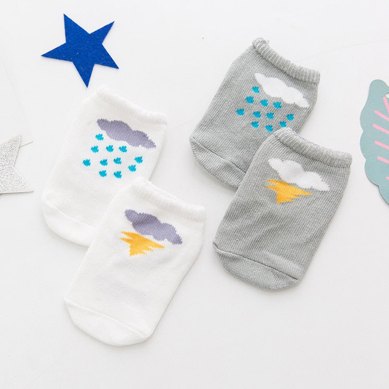 cartoon socks, non-slip cotton for newborns