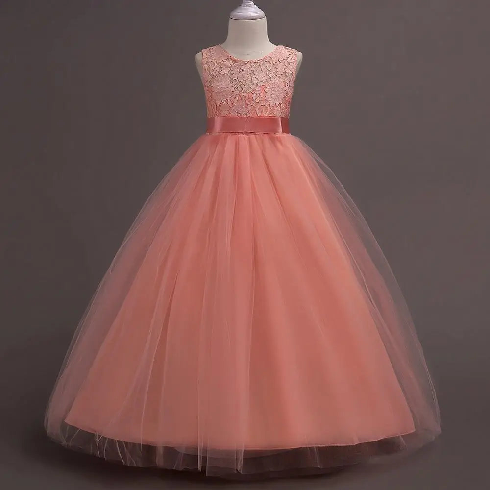 4-15 Years Kids Dress for Girls Wedding Tulle Lace Long Girl Dress
