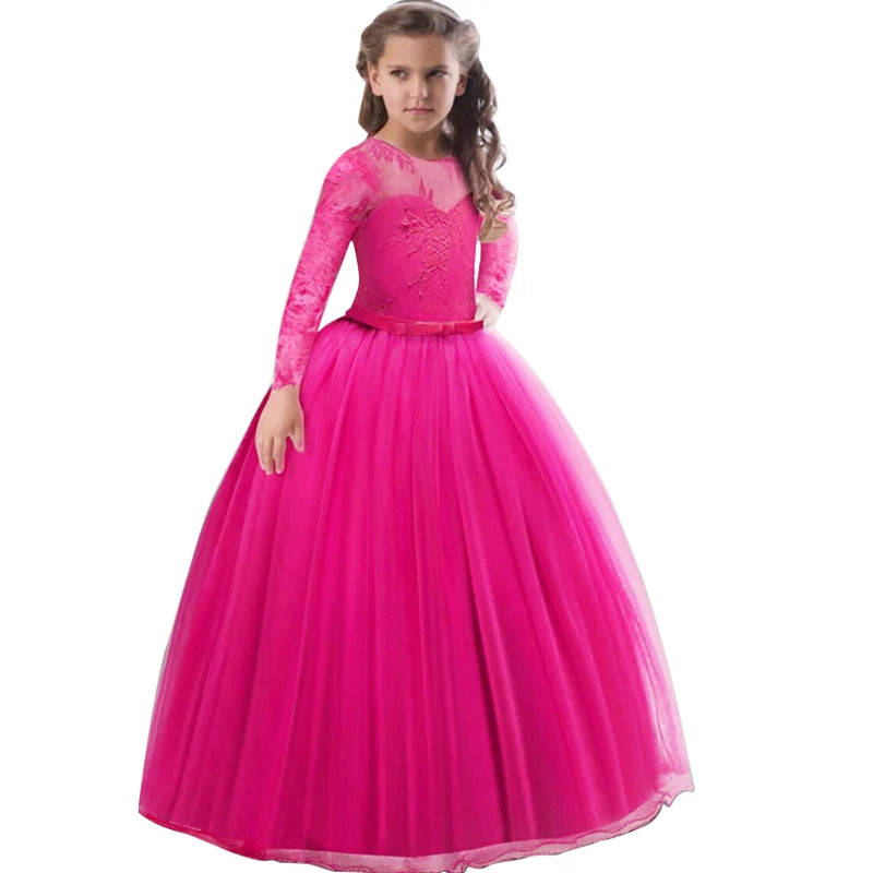 Girls Lace Full Sleeve Princess Dress Kids First Communion Dresses
