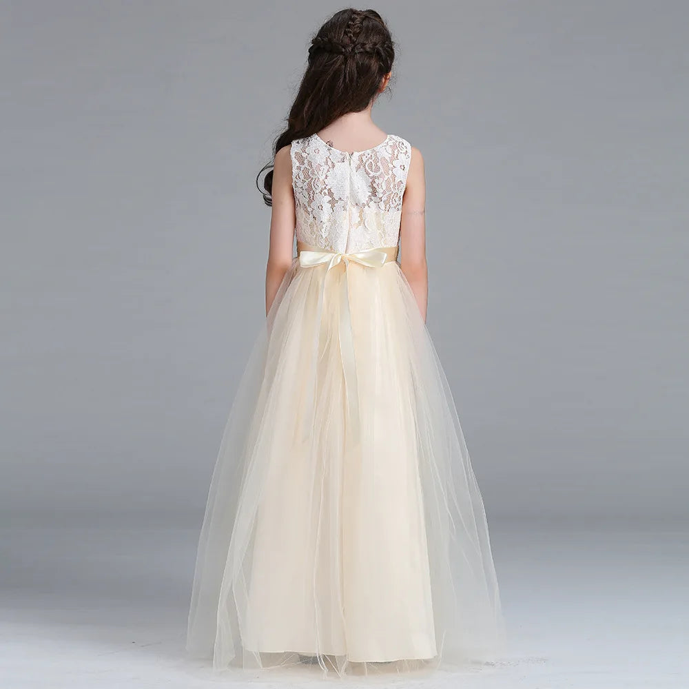 4-15 Years Kids Dress for Girls Wedding Tulle Lace Long Girl Dress