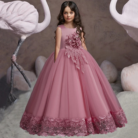 Teen Long Flower Bridesmaid Dresses For Girls Children Wedding Prom Gown Girl
