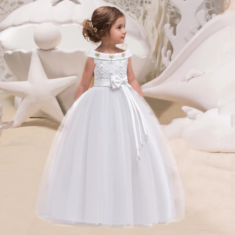 PLBBFZ Kids Girl Long Clothes Tutu Flower Dress Children Party Wedding Formal Dress