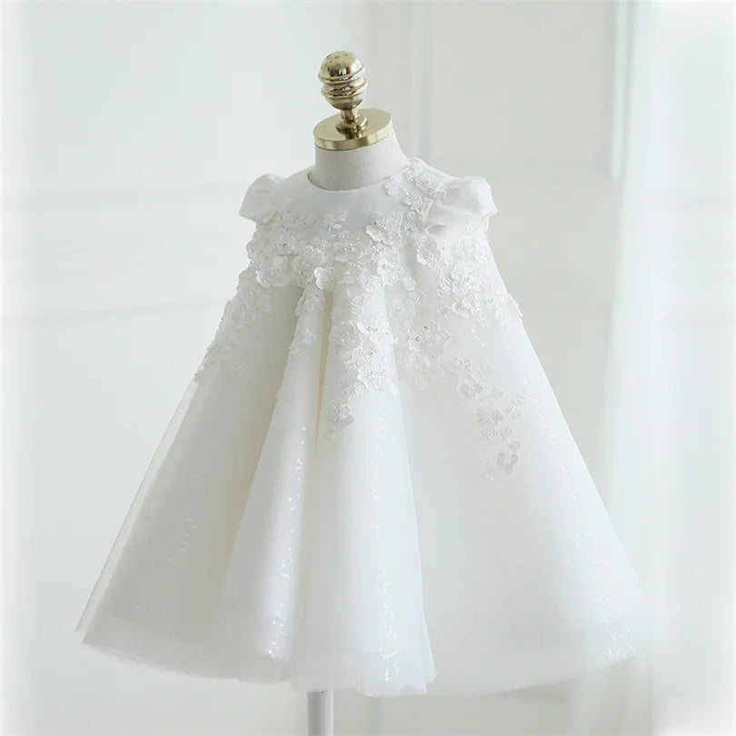 1st Birthday Baby Girl Dress White Lace Princess Wedding Party Dresses For Girl Tulle Flower Baby Baptism Christening Ball Gowns