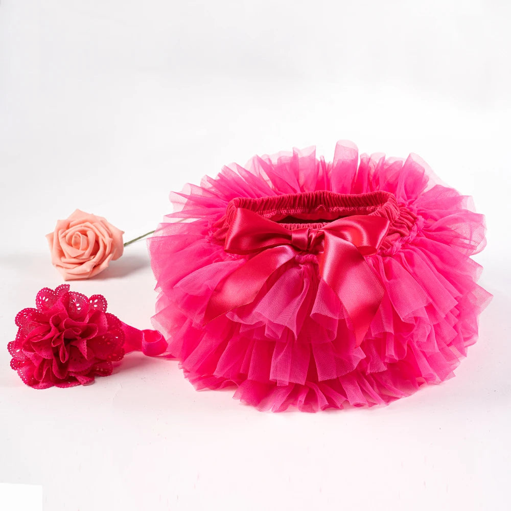 Baby Girls Tulle Tutu Bloomers Infant Newborn Diapers Cover 2pcs Short Skirts+Headband Set