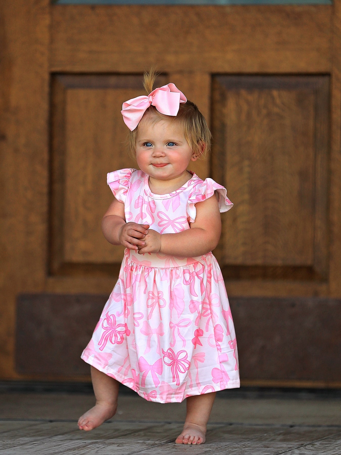 Kimmie Bow Print Flying Sleeve Girls Dress
