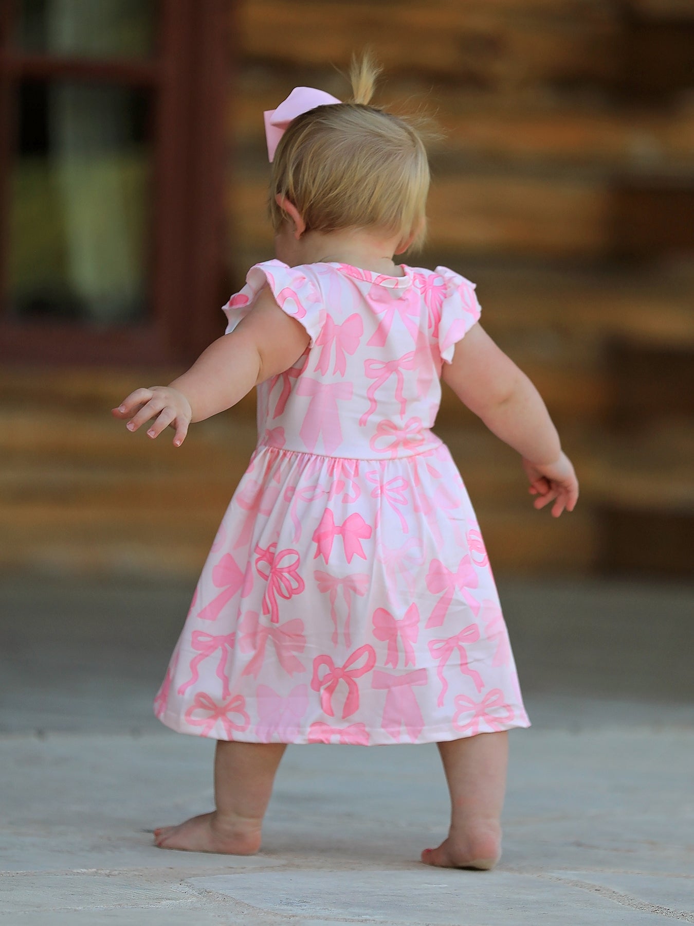 Kimmie Bow Print Flying Sleeve Girls Dress