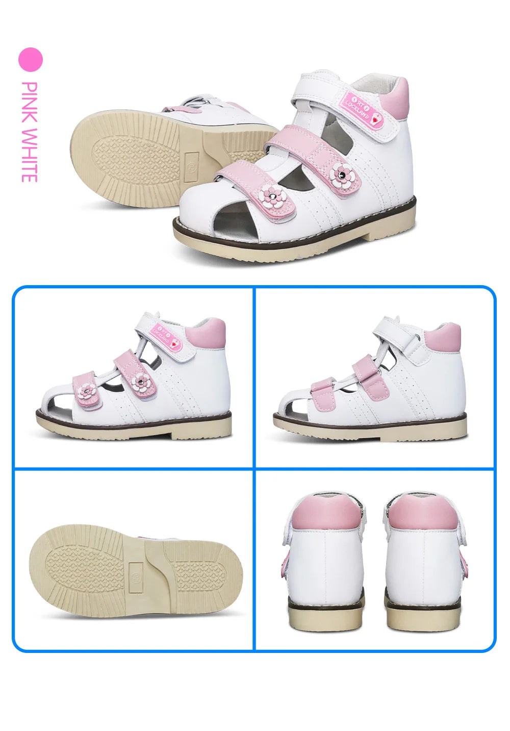 Ortoluckland Children Girl Shoes Princess Orthopedic Pink Sandals For Kids Toddler Flower Leather Footwear With Orthotic Insoles