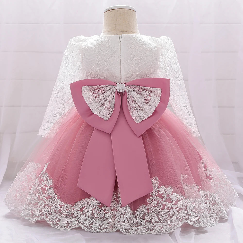 Baby Girls Dress Newborn Girl Long Sleeve Lace Party Wedding Dresses