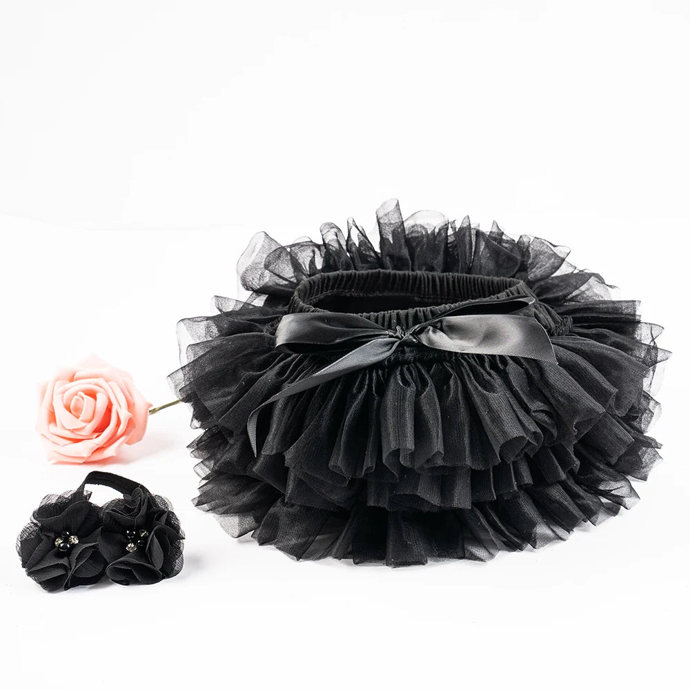 Baby Girls Tulle Tutu Bloomers Infant Newborn Diapers Cover 2pcs Short Skirts+Headband Set