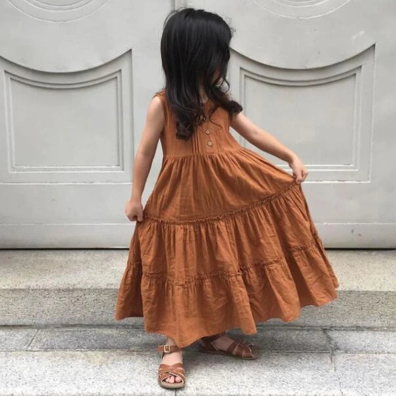 Girls Beach Dress Summer Vintage Plated Tutu Skirt Dress for Girls