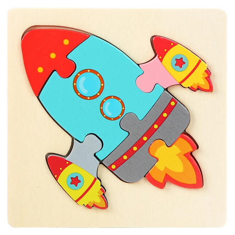 Kids Wooden Toys 3D Wood Puzzle Cartoon Animals Cognitive Jigsaw Puzzle
