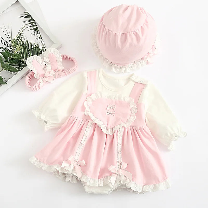 Newborn Baby Girl Tutu Dress for Birthday Bow Long Sleeve Spring Lace Girls Dresses & Hat Princess Clothes Set