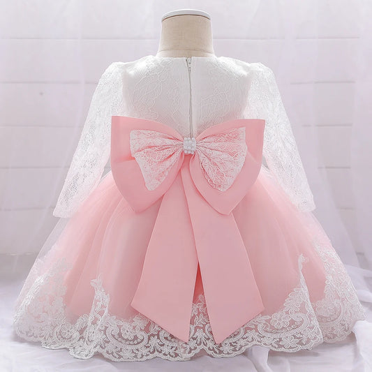 Baby Girls Dress Newborn Girl Long Sleeve Lace Party Wedding Dresses