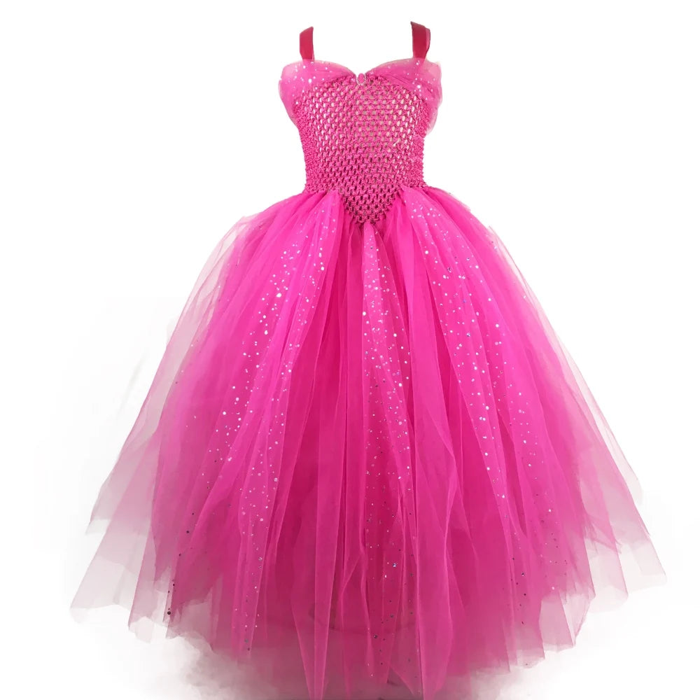 Gina Girls Pink Tulle Tutu Dress for Kids - Sparkle Party Gown