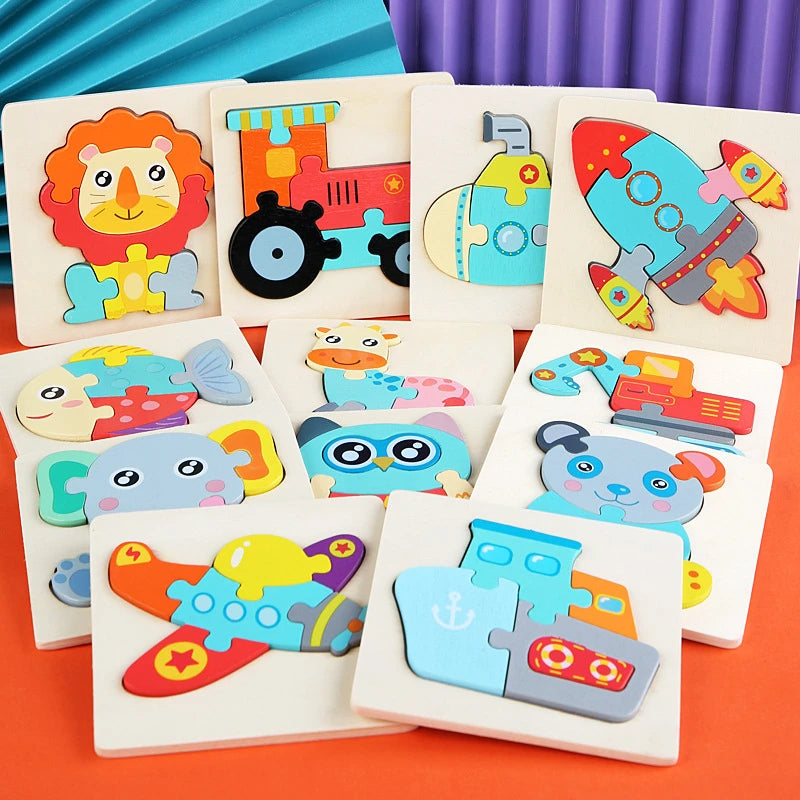 Kids Wooden Toys 3D Wood Puzzle Cartoon Animals Cognitive Jigsaw Puzzle
