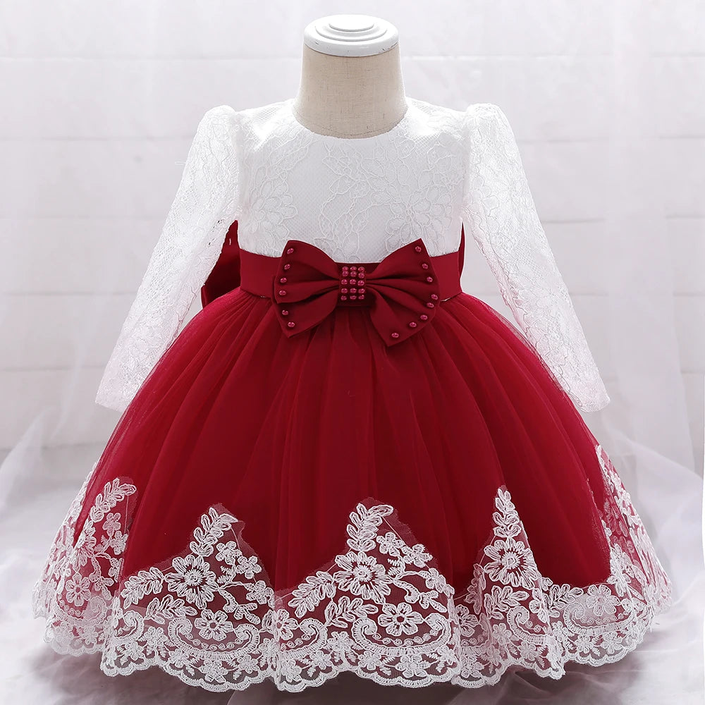 Baby Girls Dress Newborn Girl Long Sleeve Lace Party Wedding Dresses