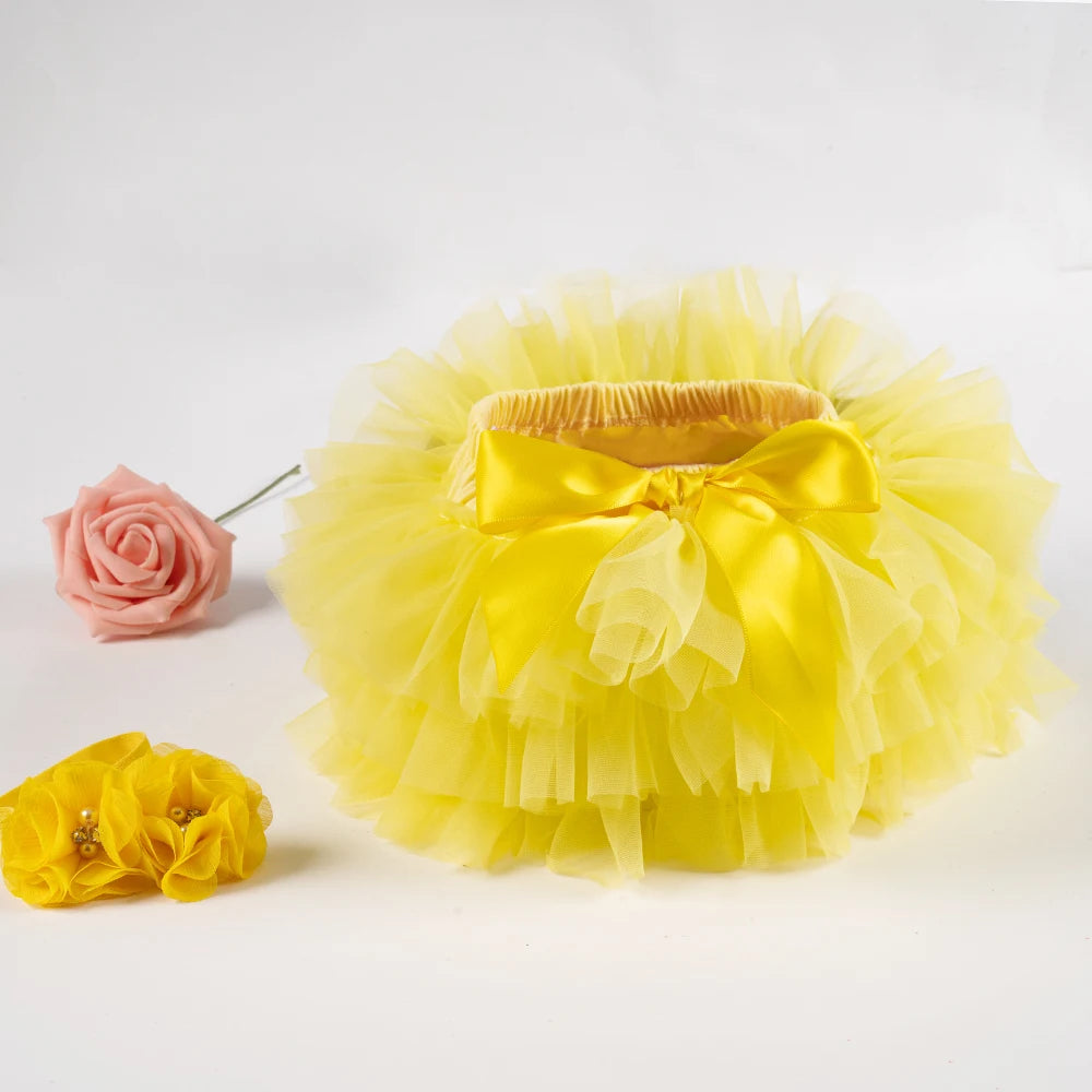 Baby Girls Tulle Tutu Bloomers Infant Newborn Diapers Cover 2pcs Short Skirts+Headband Set