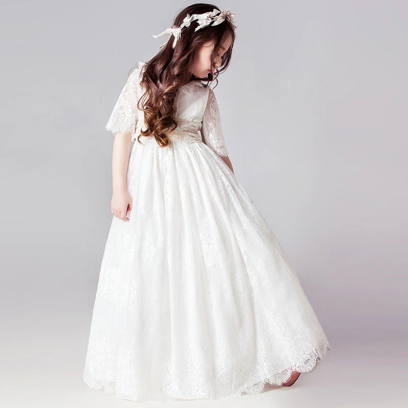 Long White Dresses for Kids Girls Princess Elegant Wedding Dress