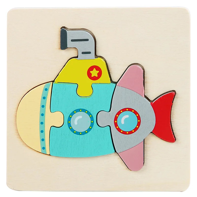 Kids Wooden Toys 3D Wood Puzzle Cartoon Animals Cognitive Jigsaw Puzzle