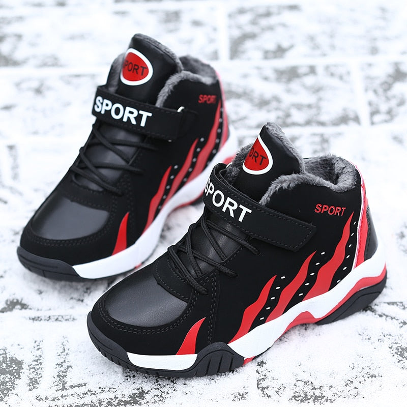 Winter Kids Shoes Sport Boys Casual High Tennis Children's Sneakers Plush Leather - GuGuTon