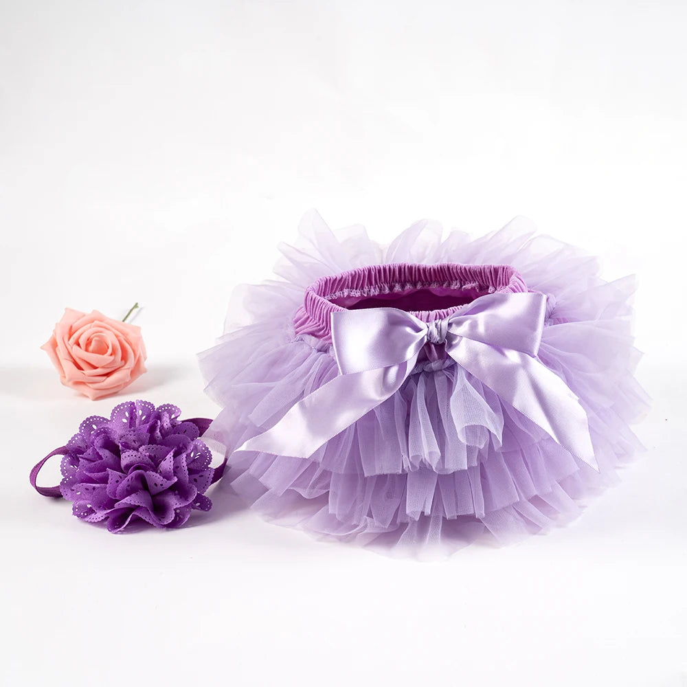 Baby Girls Tulle Tutu Bloomers Infant Newborn Diapers Cover 2pcs Short Skirts+Headband Set