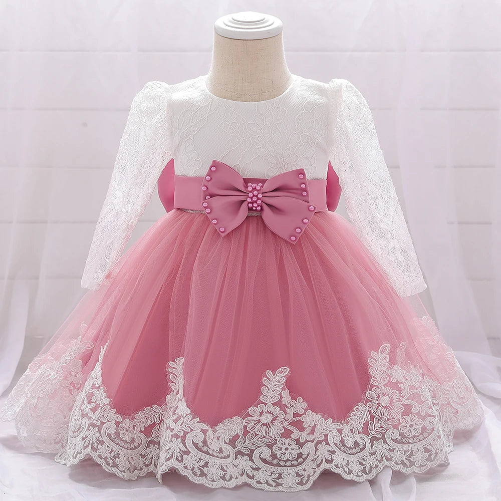 Baby Girls Dress Newborn Girl Long Sleeve Lace Party Wedding Dresses