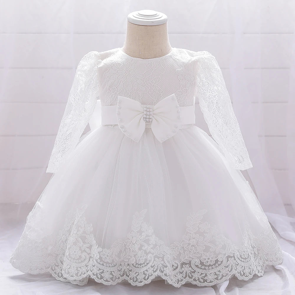 Baby Girls Dress Newborn Girl Long Sleeve Lace Party Wedding Dresses