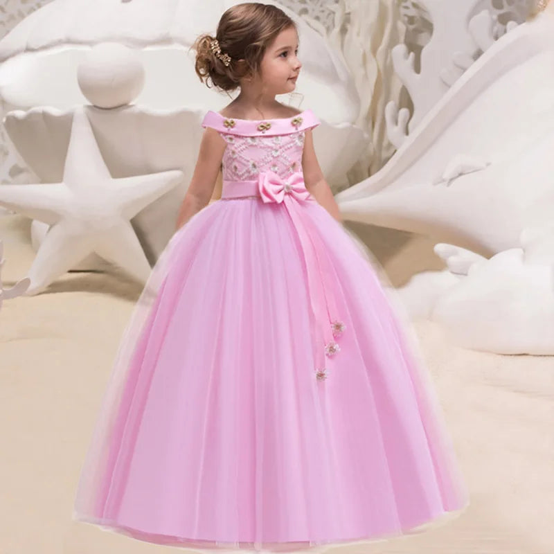 PLBBFZ Kids Girl Long Clothes Tutu Flower Dress Children Party Wedding Formal Dress