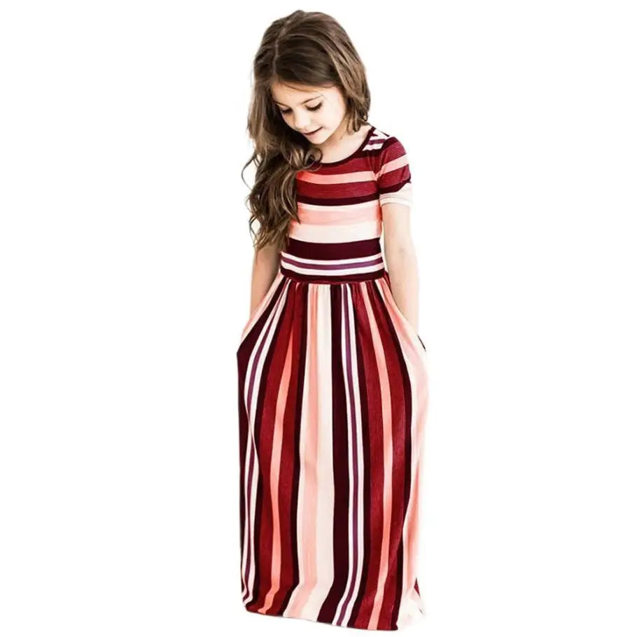 Baby Girl Striped Print Long Dress Toddler Girls Bohemian Flower Dress
