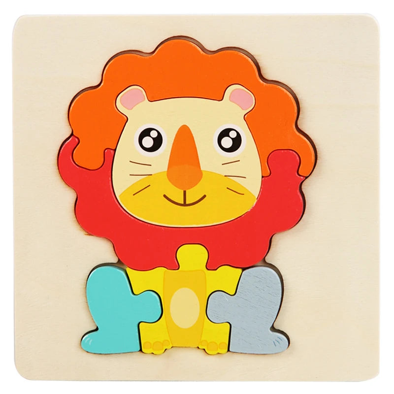 Kids Wooden Toys 3D Wood Puzzle Cartoon Animals Cognitive Jigsaw Puzzle