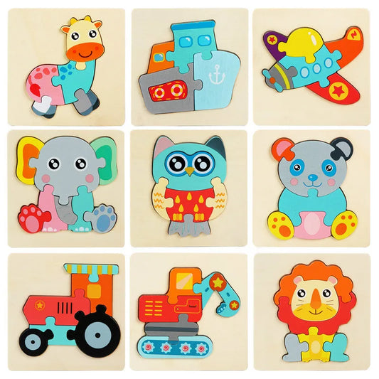 Kids Wooden Toys 3D Wood Puzzle Cartoon Animals Cognitive Jigsaw Puzzle