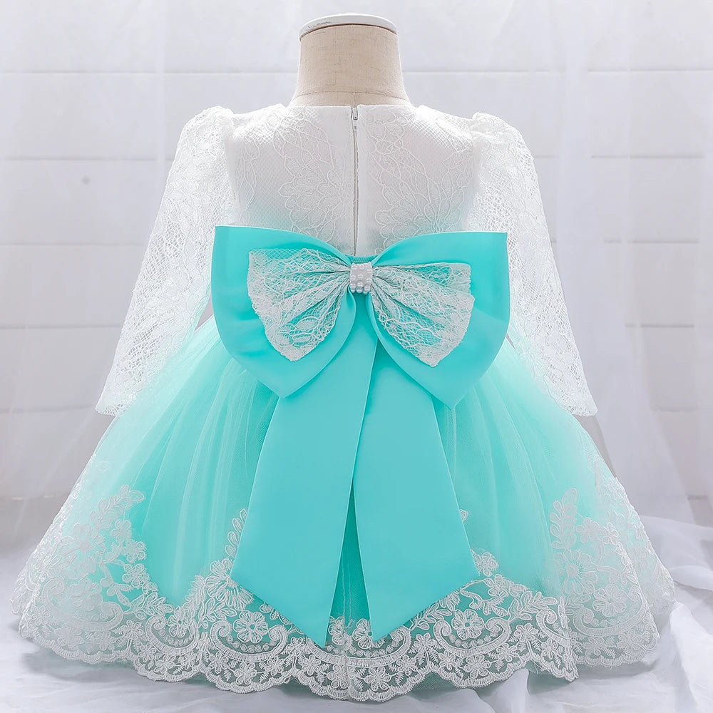 Baby Girls Dress Newborn Girl Long Sleeve Lace Party Wedding Dresses