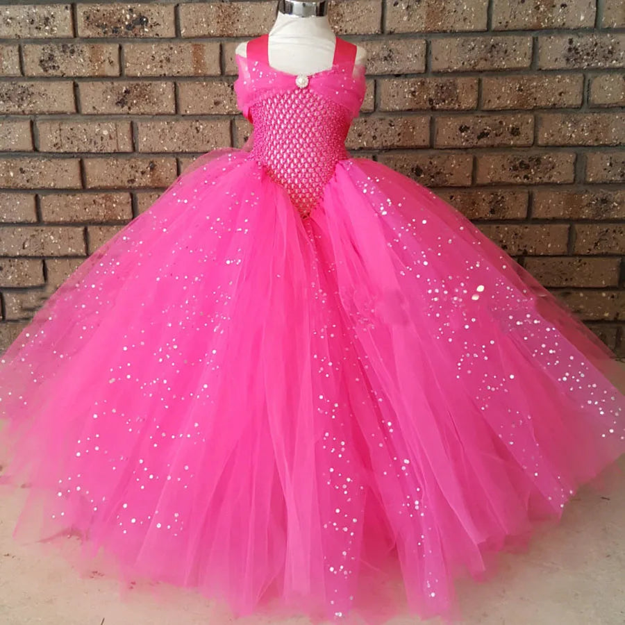 Gina Girls Pink Tulle Tutu Dress for Kids - Sparkle Party Gown