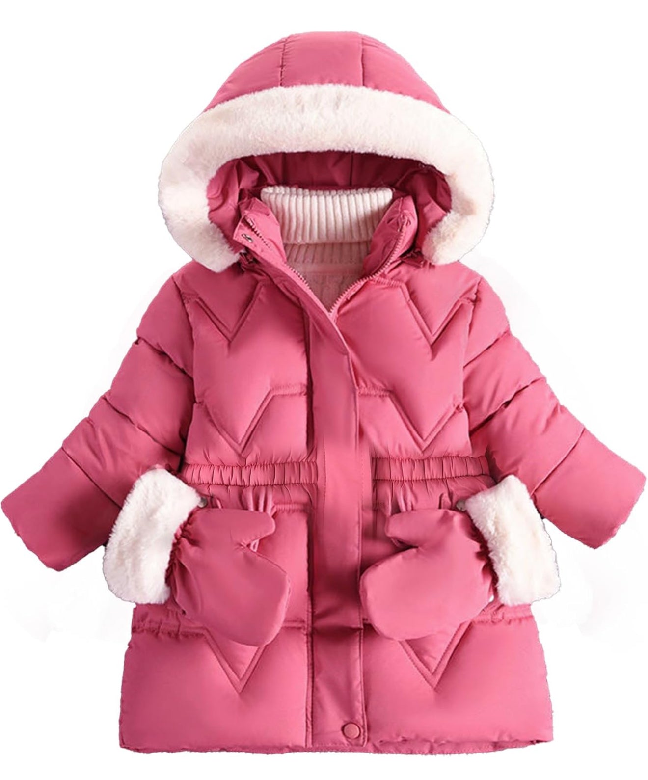 Aura Toddler Girls Winter Puffer Coat - Warm Fur Lined Hooded