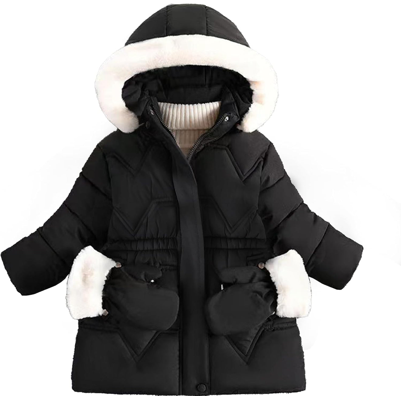 Aura Toddler Girls Winter Puffer Coat - Warm Fur Lined Hooded