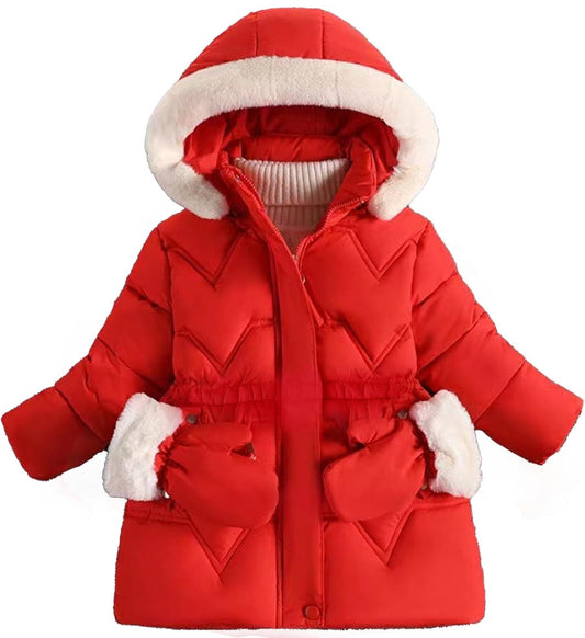 Aura Toddler Girls Winter Puffer Coat - Warm Fur Lined Hooded