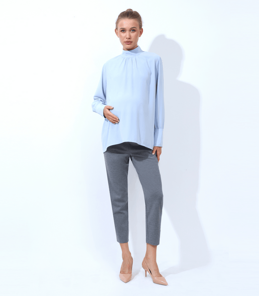 Alexa Sky Blue Long Sleeve Mock Neck Maternity Outfit