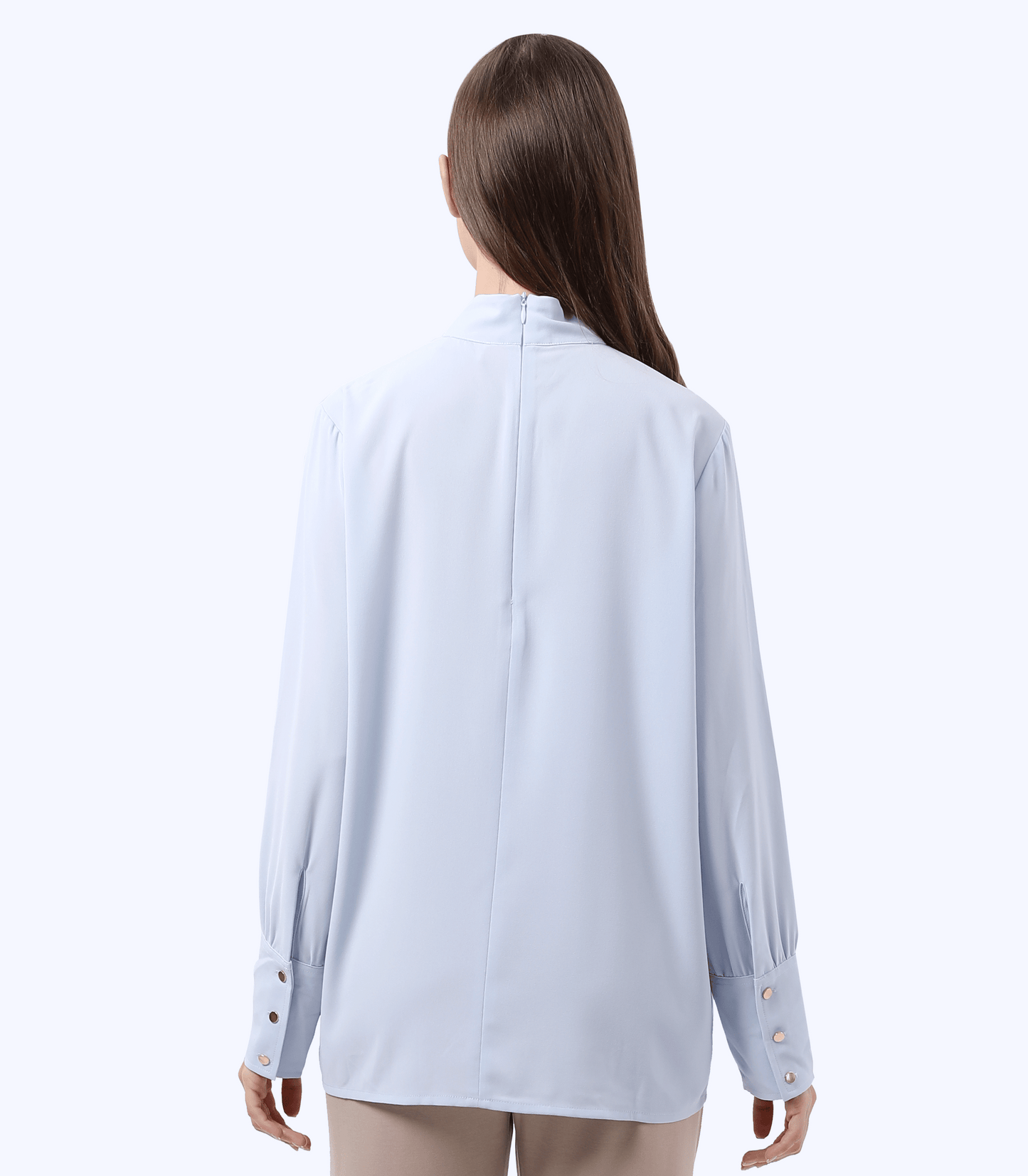 Alexa Sky Blue Long Sleeve Mock Neck Maternity Outfit