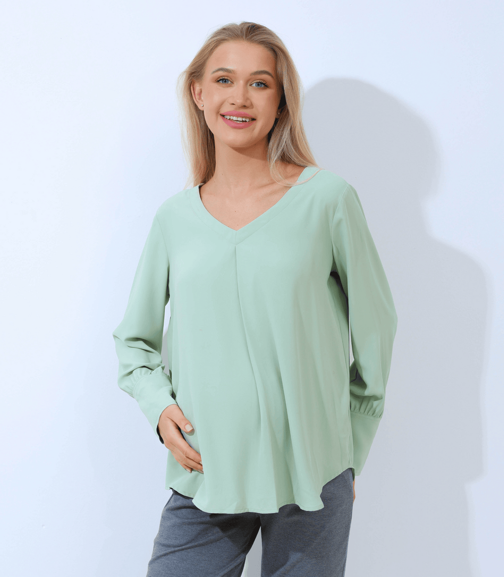 Edilenny Olive Long Sleeve V-Neck Pleat Maternity Outwear
