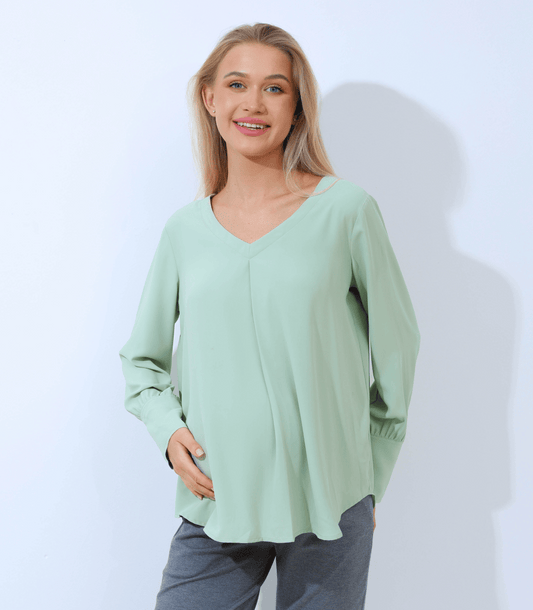 Edilenny Olive Long Sleeve V-Neck Pleat Maternity Outwear