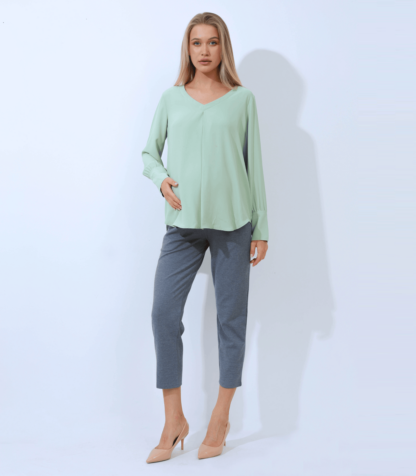 Edilenny Olive Long Sleeve V-Neck Pleat Maternity Outwear