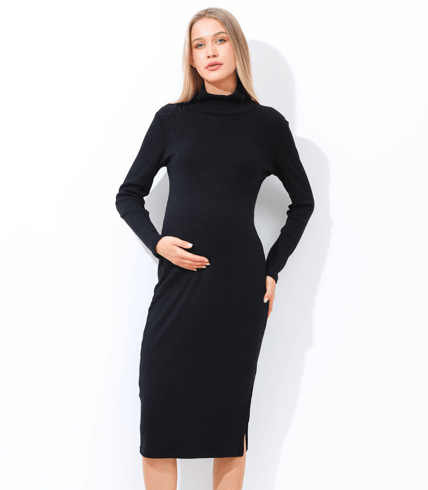 Celia Turtleneck Fitted Maternity Maxi Sweater Dress